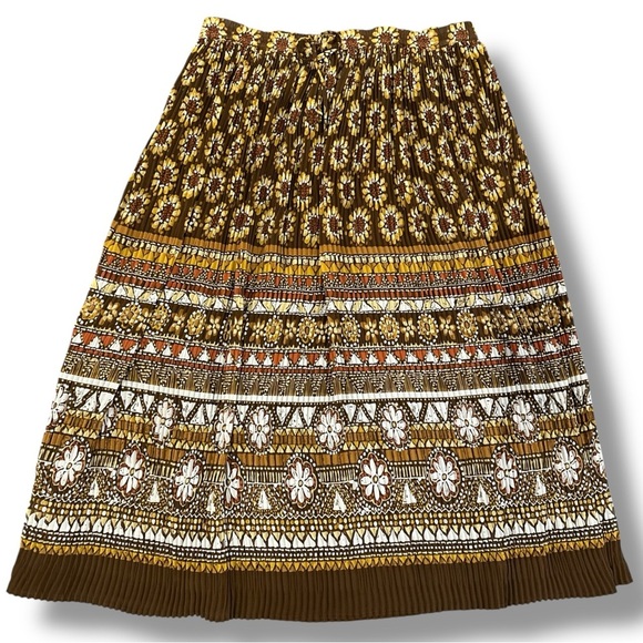 Alfred Dunner Brown and White Pleated A-Line Midi Skirt - Picture 1 of 4
